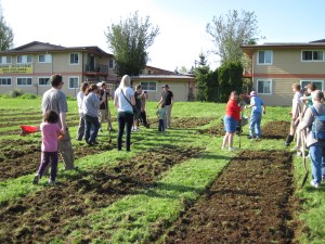 Une trentaine de personne sont venues aider au printemps 2012. Stimuler l'intérêt au fil du temps est plus difficile (crédit photo Outgrowing Hunger)