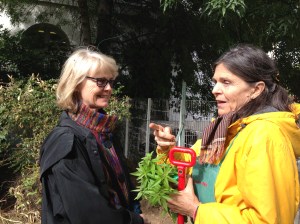 Suzanne Redell (gauche) et Anne Ribes dans le jardin d'Anne à la Pitié-Salpêtrière